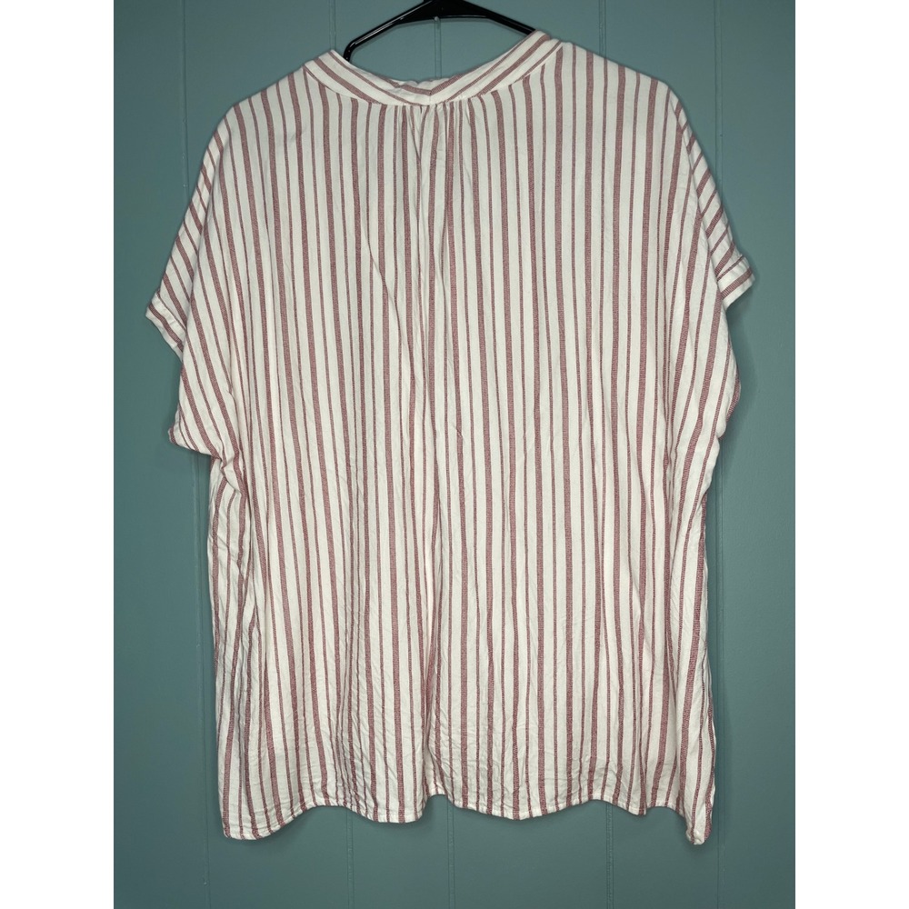 Nine West  Blouse Womens XXL Red White Striped V-Neck Short Sleeve Excellent - Picture 2 of 6